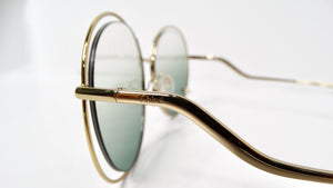 Chloe Round Oversized Green Gradient Gold-Tone Metal Frame Sunglasses