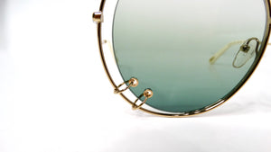 Chloe Round Oversized Green Gradient Gold-Tone Metal Frame Sunglasses