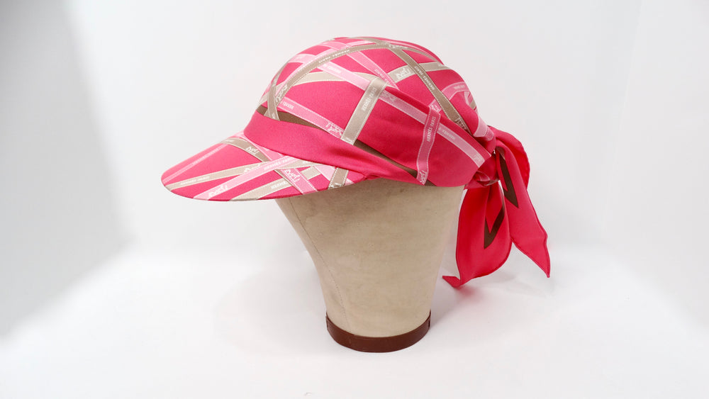 Hermes Pink Stripe Ribbon Motif Silk Scarf Hat