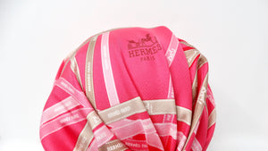 Hermes Pink Stripe Ribbon Motif Silk Scarf Hat