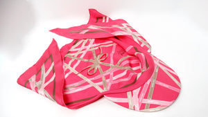 Hermes Pink Stripe Ribbon Motif Silk Scarf Hat