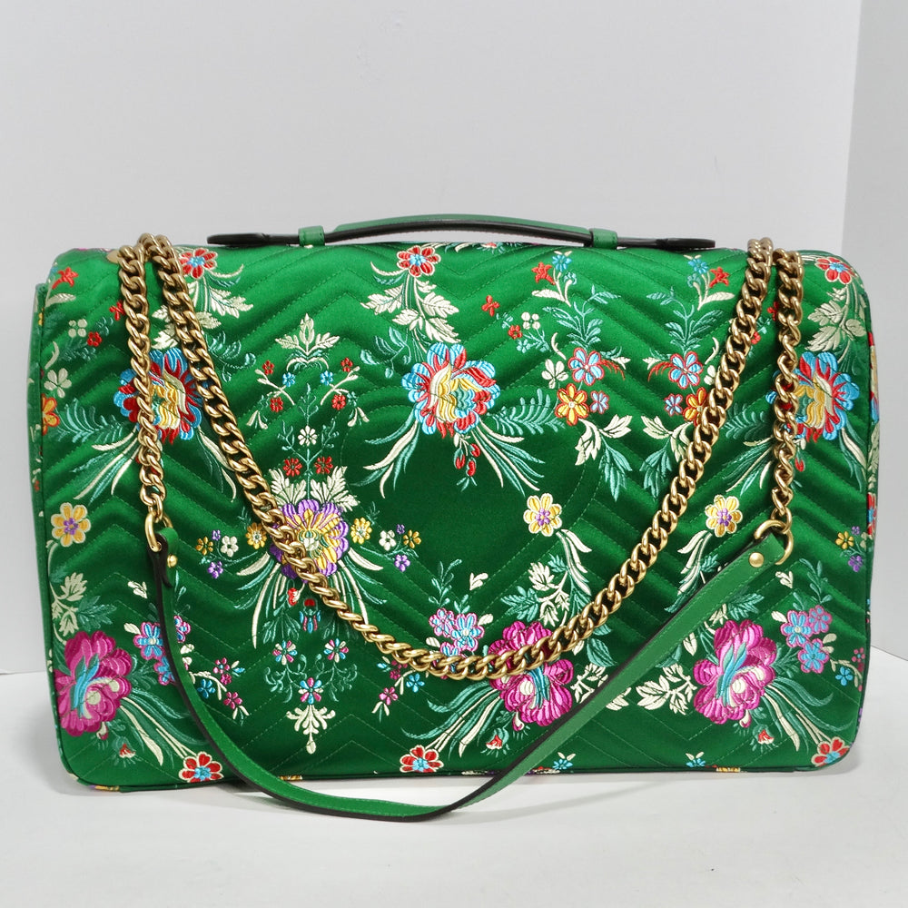 Gucci Marmont Jacquard Matelasse Floral Maxi Top Handle Shoulder Bag