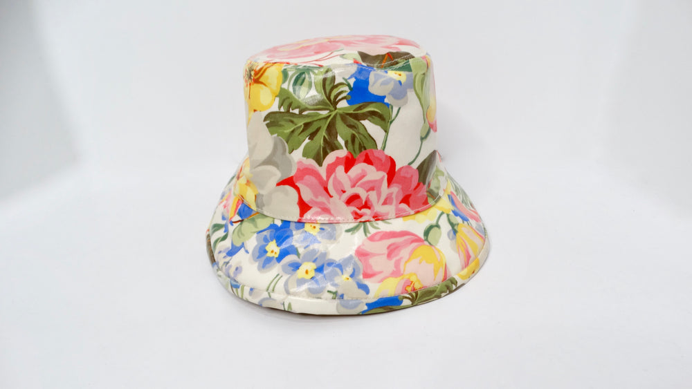 Gucci Floral Print Shiny Coated Cotton Bucket Hat