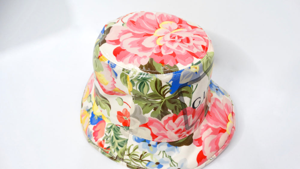 Gucci Floral Print Shiny Coated Cotton Bucket Hat