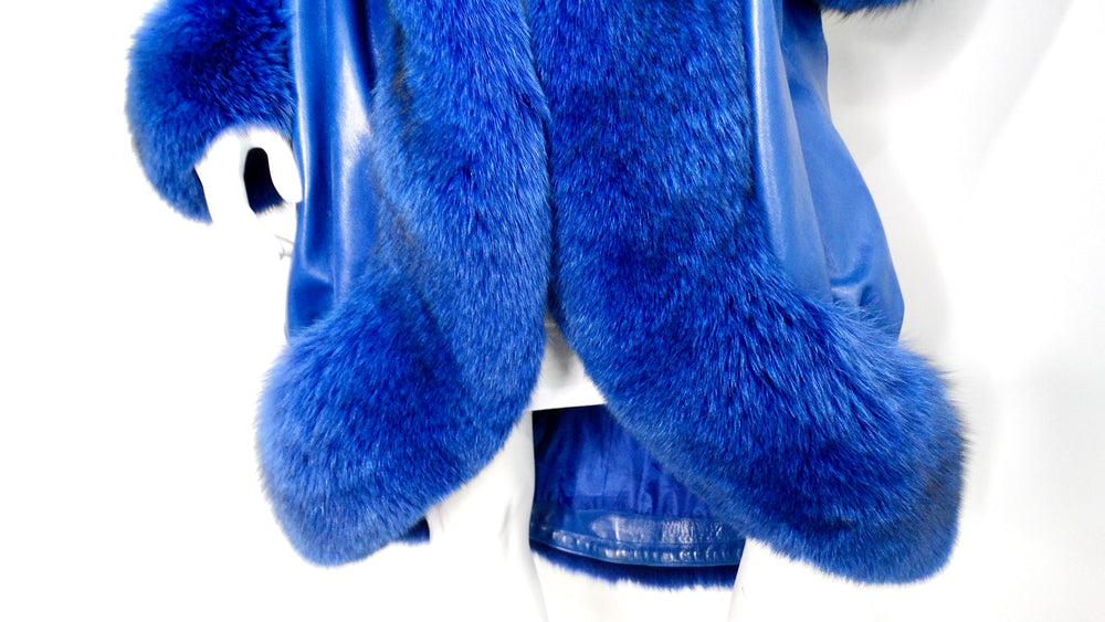 Jean Claude Jitoris Custom Made Cobalt Blue Fox Fur & Leather Coat circa 1990s