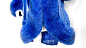 Jean Claude Jitoris Custom Made Cobalt Blue Fox Fur & Leather Coat circa 1990s