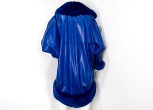 Jean Claude Jitoris Custom Made Cobalt Blue Fox Fur & Leather Coat circa 1990s