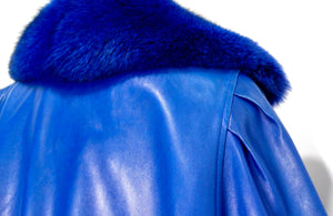 Jean Claude Jitoris Custom Made Cobalt Blue Fox Fur & Leather Coat circa 1990s