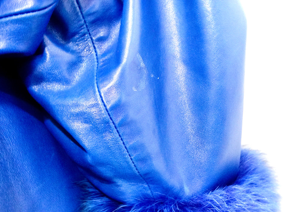 Jean Claude Jitoris Custom Made Cobalt Blue Fox Fur & Leather Coat circa 1990s