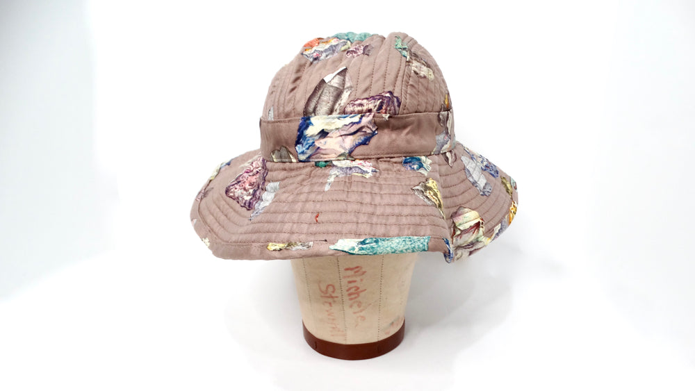 Hermes Taupe Geo Rock & Crystal Print Silk Sun Hat