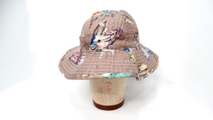 Hermes Taupe Geo Rock & Crystal Print Silk Sun Hat