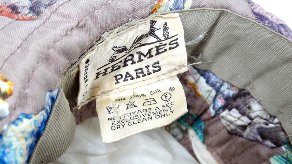 Hermes Taupe Geo Rock & Crystal Print Silk Sun Hat