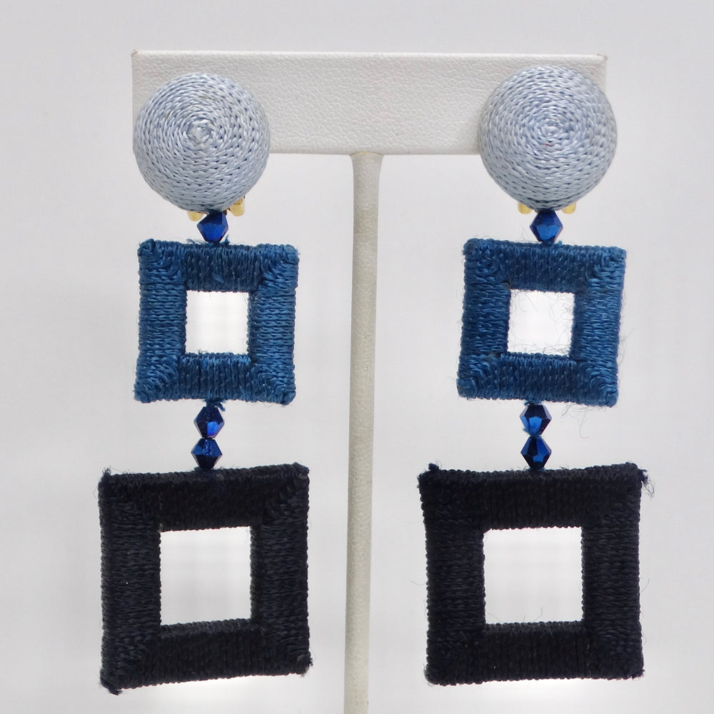 Oscar De La Renta Silk-Wrapped Double-Square Clip-On Earrings