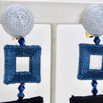 Oscar De La Renta Silk-Wrapped Double-Square Clip-On Earrings