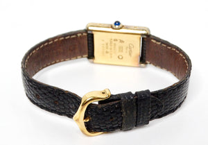 Cartier Tank "Must de Cartier" Black Leather Wrist Watch circa 1970s