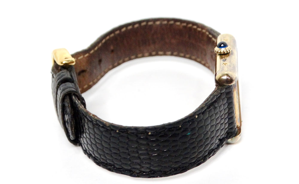 Cartier Tank "Must de Cartier" Black Leather Wrist Watch circa 1970s