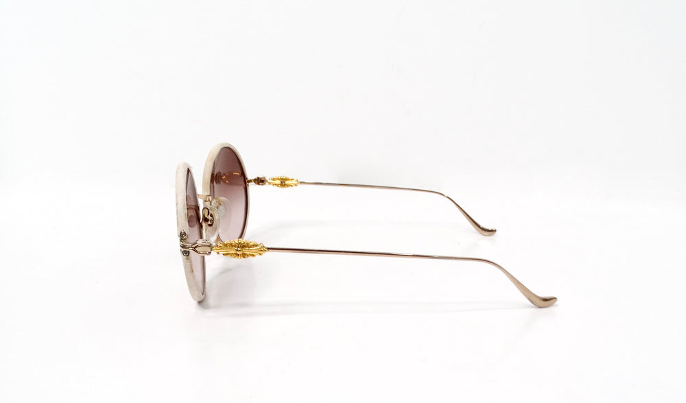 Chrome Hearts "Ovary Easy" Leather Trim Mixed Metal Round Sunglasses