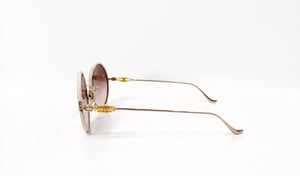 Chrome Hearts "Ovary Easy" Leather Trim Mixed Metal Round Sunglasses