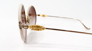 Chrome Hearts "Ovary Easy" Leather Trim Mixed Metal Round Sunglasses