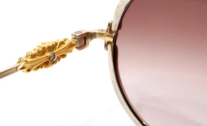 Chrome Hearts "Ovary Easy" Leather Trim Mixed Metal Round Sunglasses