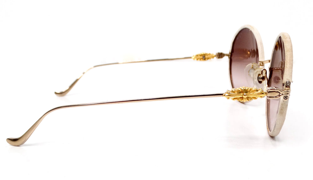 Chrome Hearts "Ovary Easy" Leather Trim Mixed Metal Round Sunglasses