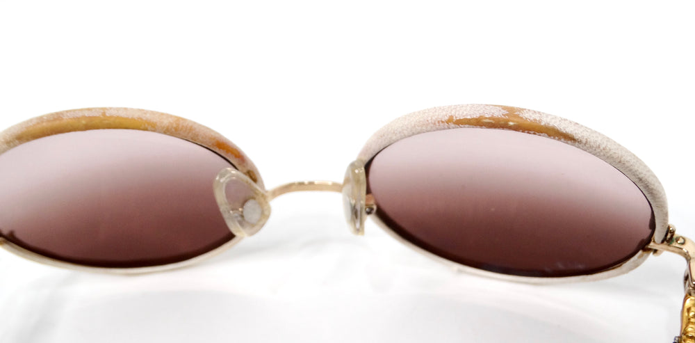 Chrome Hearts "Ovary Easy" Leather Trim Mixed Metal Round Sunglasses