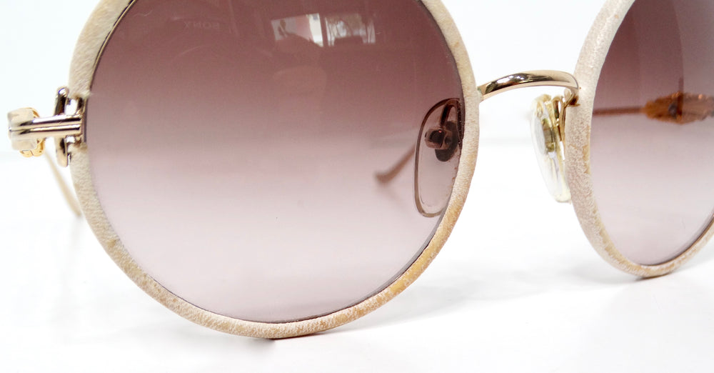 Chrome Hearts "Ovary Easy" Leather Trim Mixed Metal Round Sunglasses