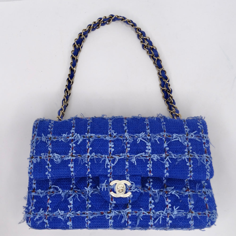 Chanel Tweed Quilted Mini Rectangular Flap Blue White