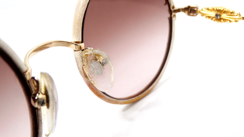 Chrome Hearts "Ovary Easy" Leather Trim Mixed Metal Round Sunglasses