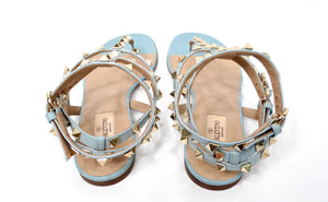Valentino Garavani Light Blue Rockstud Flat Patent Leather Sandals