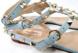 Valentino Garavani Light Blue Rockstud Flat Patent Leather Sandals