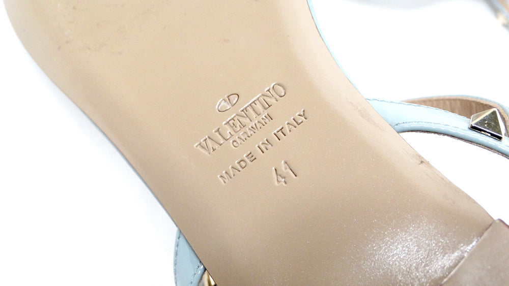 Valentino Garavani Light Blue Rockstud Flat Patent Leather Sandals