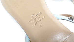 Valentino Garavani Light Blue Rockstud Flat Patent Leather Sandals