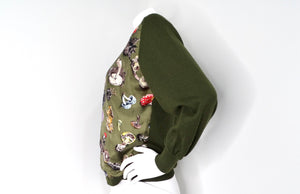 Hermes Green Mushroom Print Silk & Wool Cardigan circa 1980s