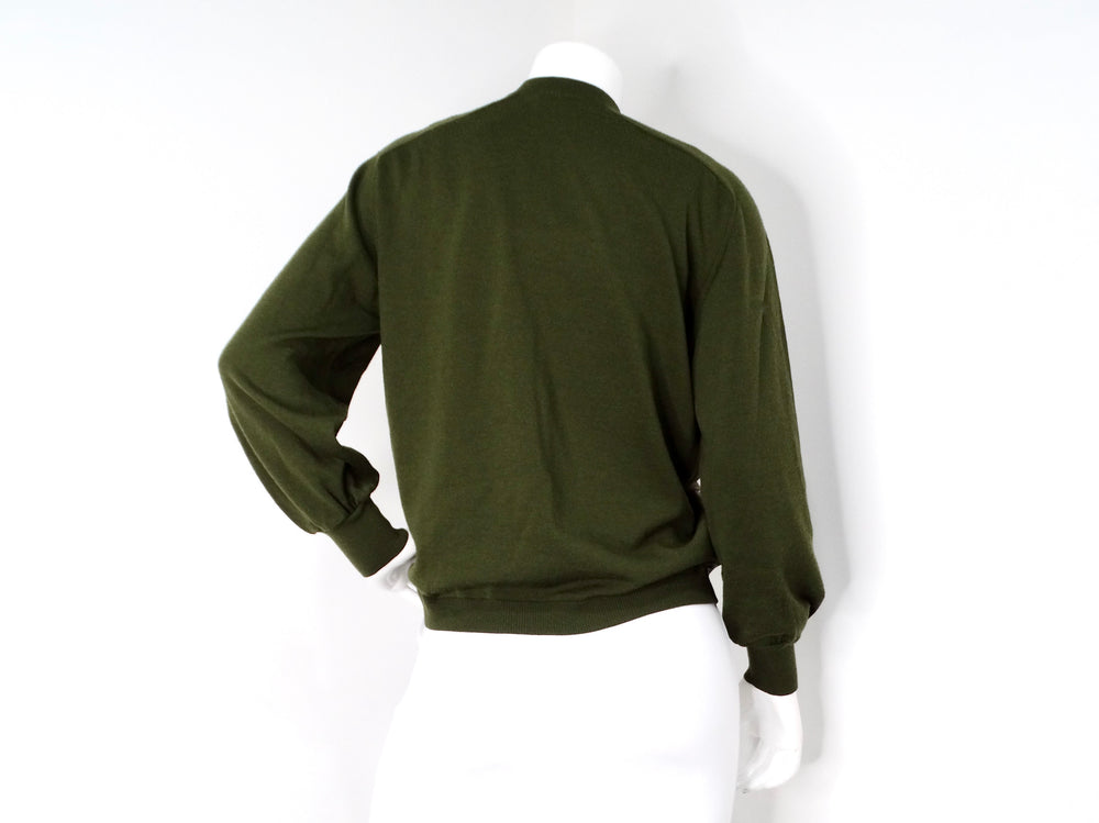Hermes Green Mushroom Print Silk & Wool Cardigan circa 1980s