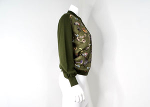 Hermes Green Mushroom Print Silk & Wool Cardigan circa 1980s