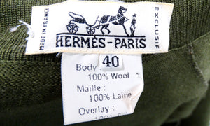 Hermes Green Mushroom Print Silk & Wool Cardigan circa 1980s