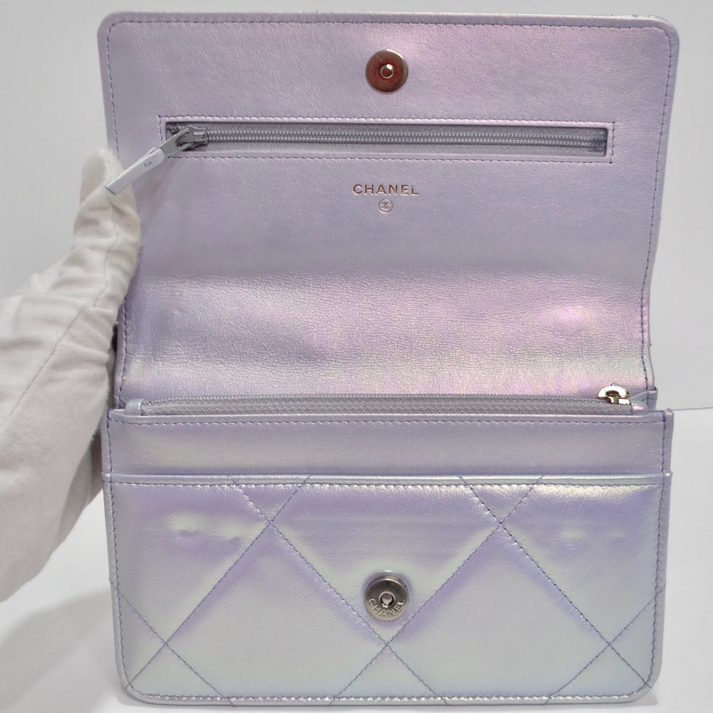 Authentic Chanel Calfskin Purple Silver Iridescent Classic Card Holder  Rainbow