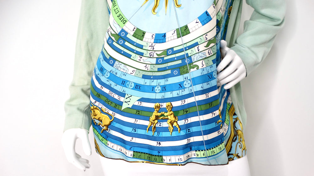 Hermes "Dies et Hore" Astrological Sun Print Silk Blouse circa 1980s
