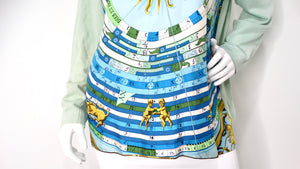 Hermes "Dies et Hore" Astrological Sun Print Silk Blouse circa 1980s