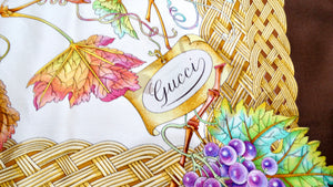 Vintage Circa 1970s Gucci Vineyard Motif Silk Scarf