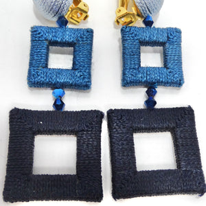 Oscar De La Renta Silk-Wrapped Double-Square Clip-On Earrings