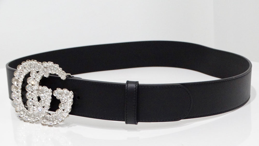 Gucci Black Leather Crystal Belt