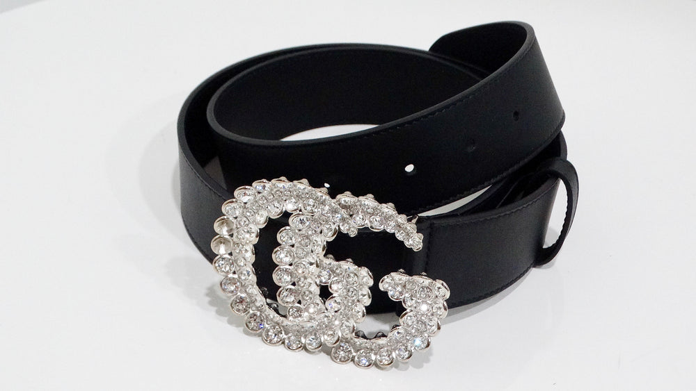 Gucci Black Leather Crystal Belt