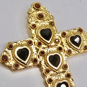 Butler & Wilson 1980s Gold Tone Black Stone Cross Brooch