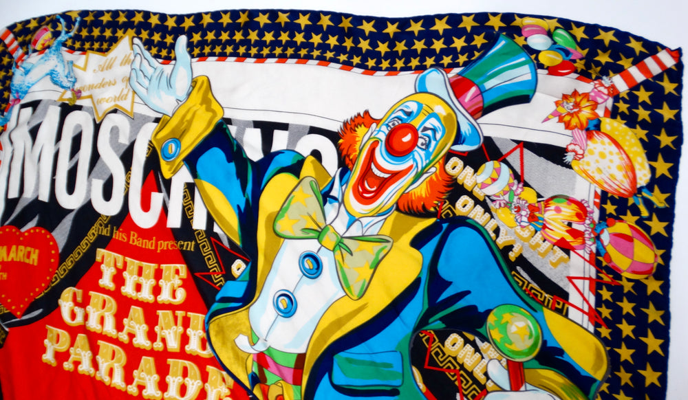 Moschino The Grand Parade Colorful Circus Print Silk Scarf