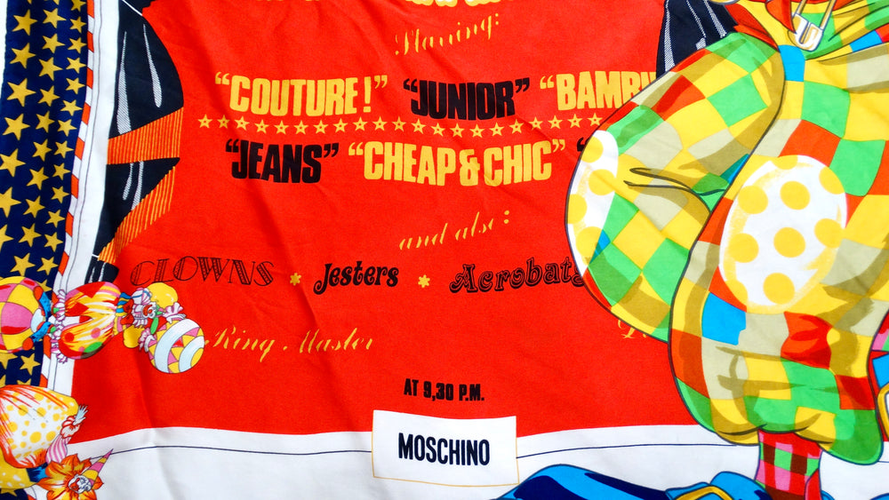 Moschino The Grand Parade Colorful Circus Print Silk Scarf