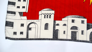 Vintage 1950s Fornasetti Red Sun of Capri Print Silk Scarf