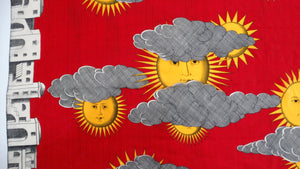 Vintage 1950s Fornasetti Red Sun of Capri Print Silk Scarf