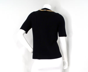 Chanel Black & Gold-Tone Interlocking CC Chain Drop Ribbed Wool Top